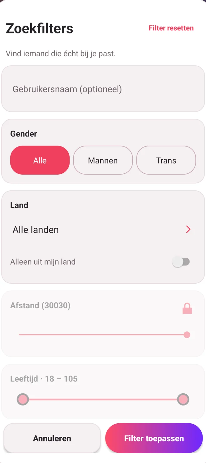 MLC Android: ตัวกรองจริงภาษาเนเธอร์แลนด์ โดยไม่แสดงโปรไฟล์สมาชิก MLC Android: ตัวกรองจริงภาษาเนเธอร์แลนด์ โดยไม่แสดงโปรไฟล์สมาชิก